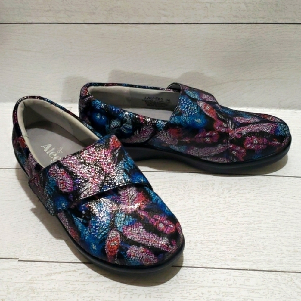 Alegria blue and pink leather loafers 36